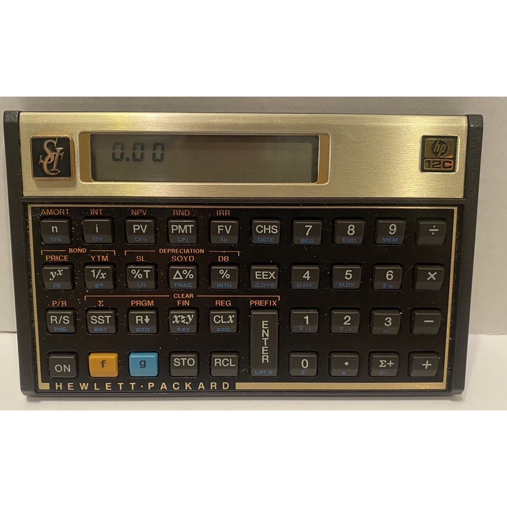 Vintage HP 12C Financial Calculator With Original Cover Gold Tone Tested